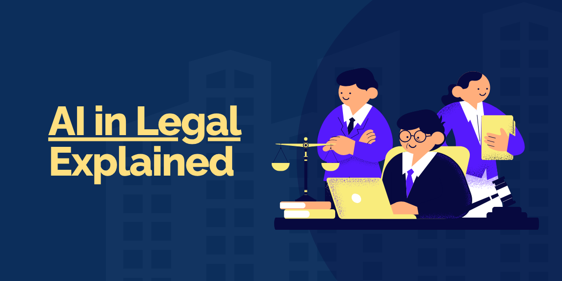 AI in legal explained showing lawyers using AI tools for research, contract analysis, and decision support